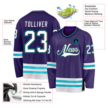 Custom Purple White-Teal Hockey Jersey