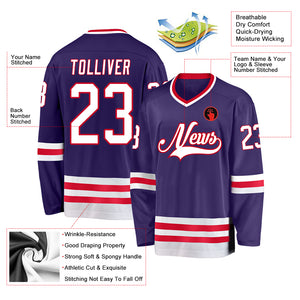 Custom Purple White-Red Hockey Jersey