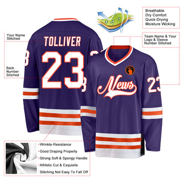 Custom Purple White-Orange Hockey Jersey