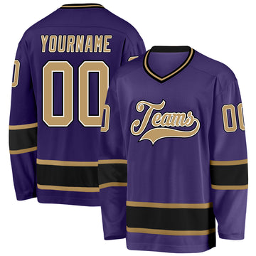 Custom Purple Old Gold-Black Hockey Jersey