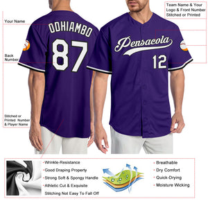 Custom Purple White-Black Authentic Baseball Jersey