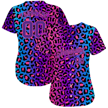 Custom Purple Purple-Pink 3D Pattern Design Leopard Authentic Baseball Jersey