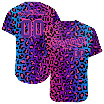 Custom Purple Purple-Pink 3D Pattern Design Leopard Authentic Baseball Jersey