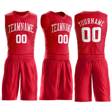 Custom Red White Round Neck Suit Basketball Jersey