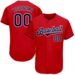 Custom Red Navy-White Authentic Baseball Jersey