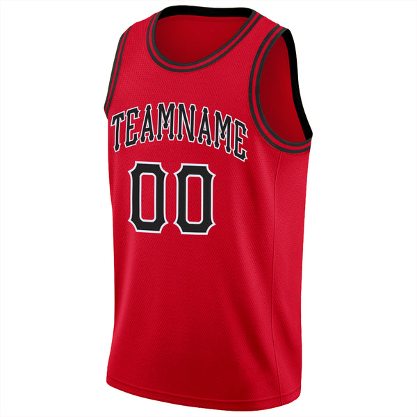 Sale Build White Basketball Red Rib-Knit Jersey Black – CustomJerseysPro