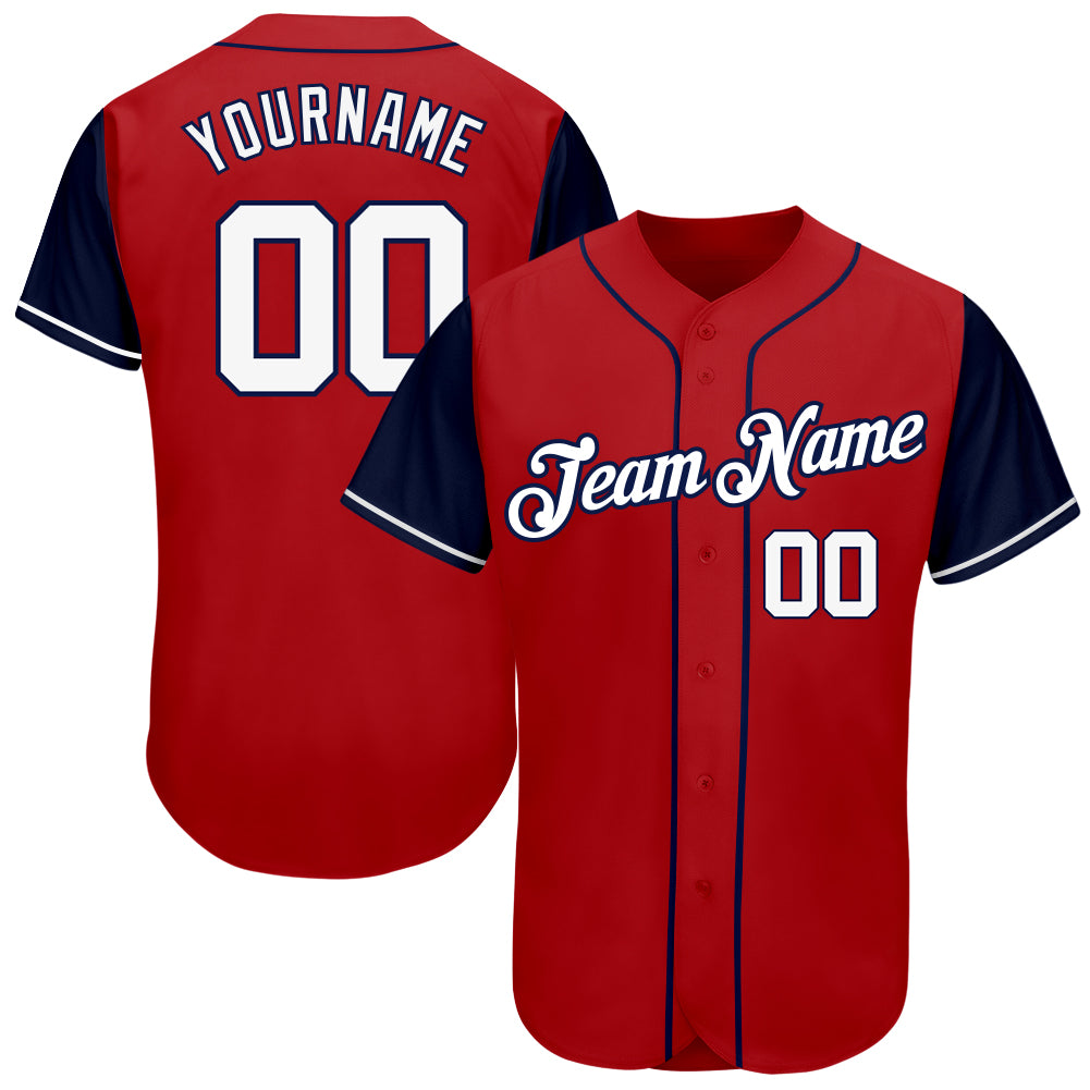 Custom Navy White-Red Authentic Baseball Jersey Women's Size:2XL