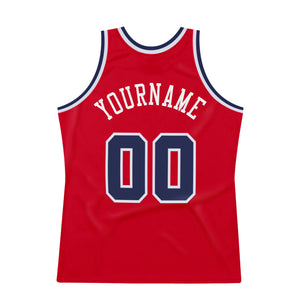 Custom Red Navy-White Authentic Throwback Basketball Jersey