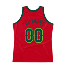 Загрузить изображение в средство просмотра галереи, Custom Red Hunter Green-Neon Green Authentic Throwback Basketball Jersey
