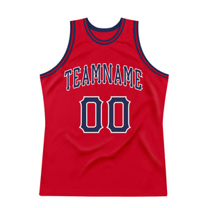 Custom Red Navy-White Authentic Throwback Basketball Jersey