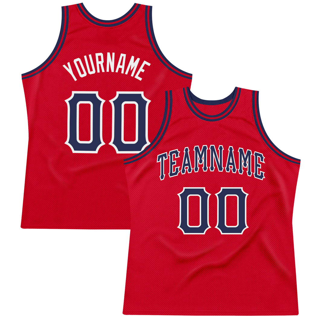 Custom Red Navy-White Authentic Throwback Basketball Jersey