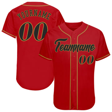 Custom Red Black-Old Gold Authentic Baseball Jersey