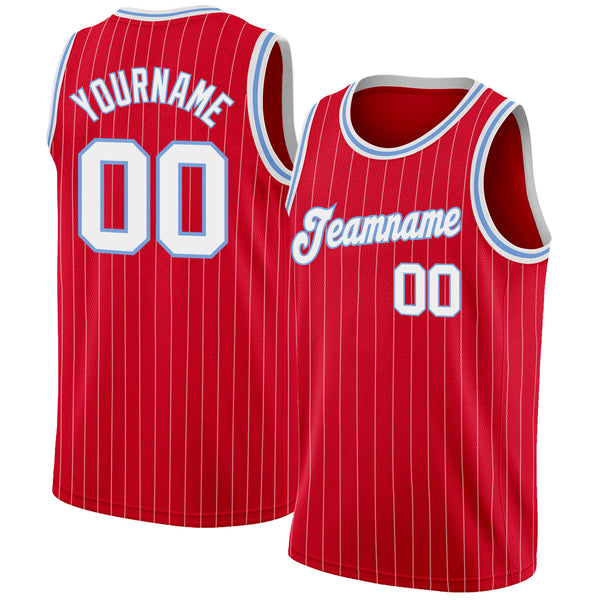 Custom Red White Pinstripe White-Light Blue Authentic Basketball Jersey  Fast Shipping – FiitgCustom