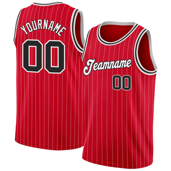 Cheap Custom Red White Pinstripe Black-White Authentic Basketball