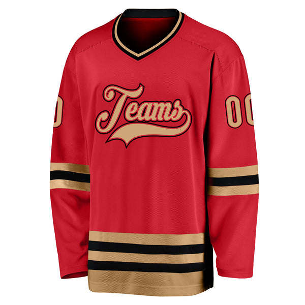 Cheap Custom Old Gold Red-Black Hockey Jersey Free Shipping