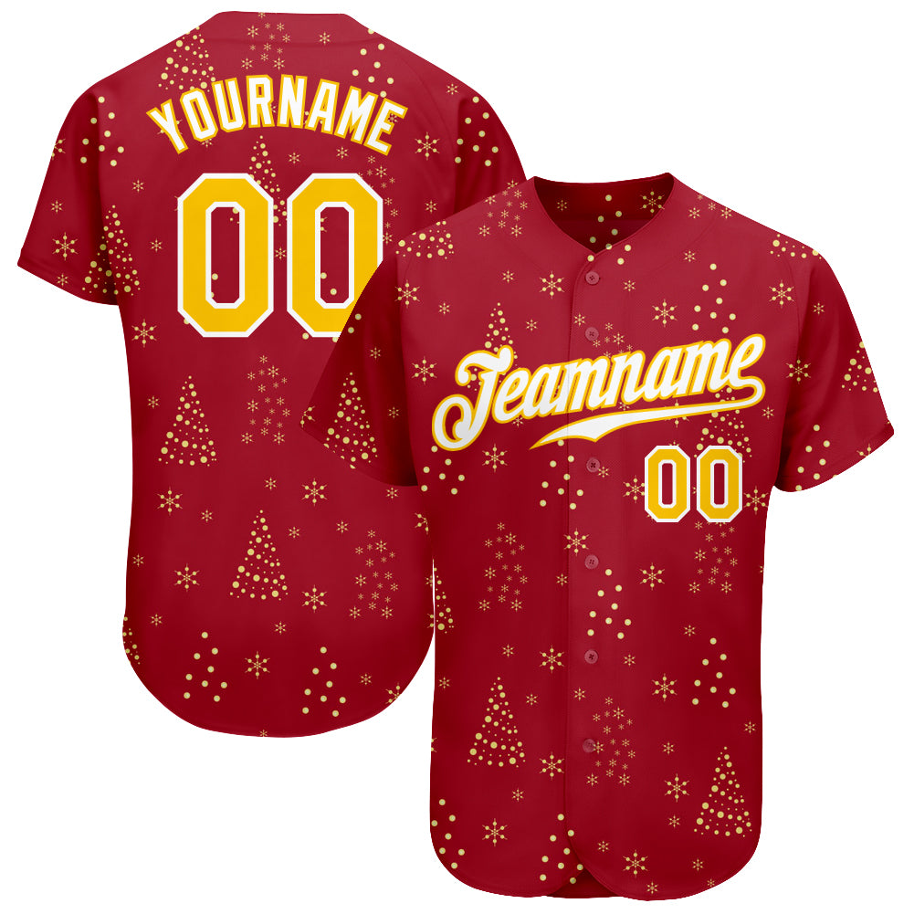 Custom Red Gold-White Authentic Baseball Jersey