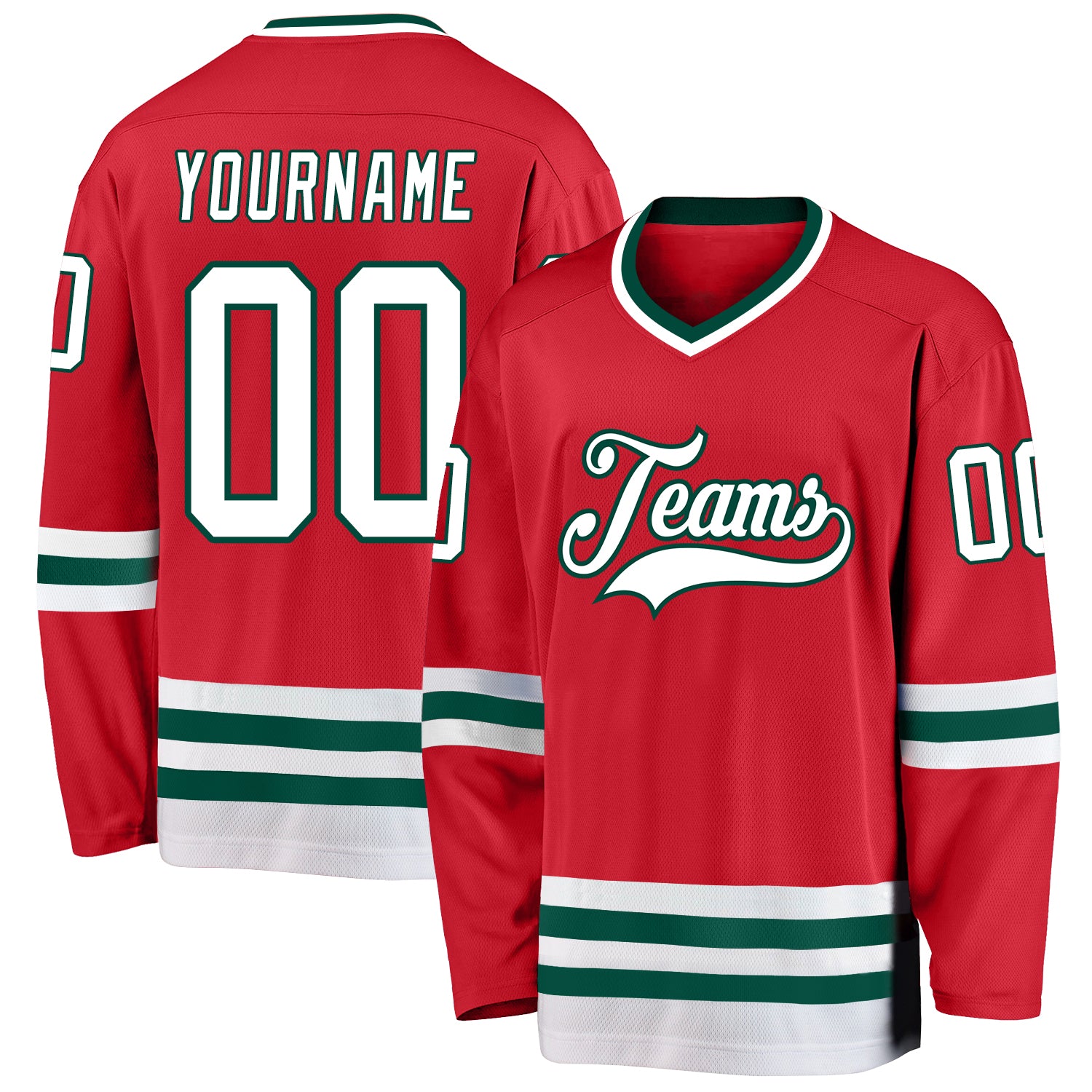 Cheap Custom Green White-Red Hockey Jersey Free Shipping