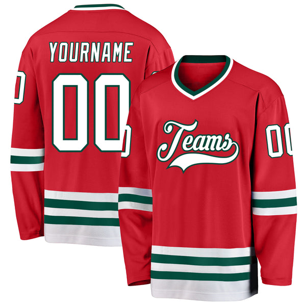 Cheap Custom Red White Green Hockey Jersey Free Shipping CustomJerseysPro