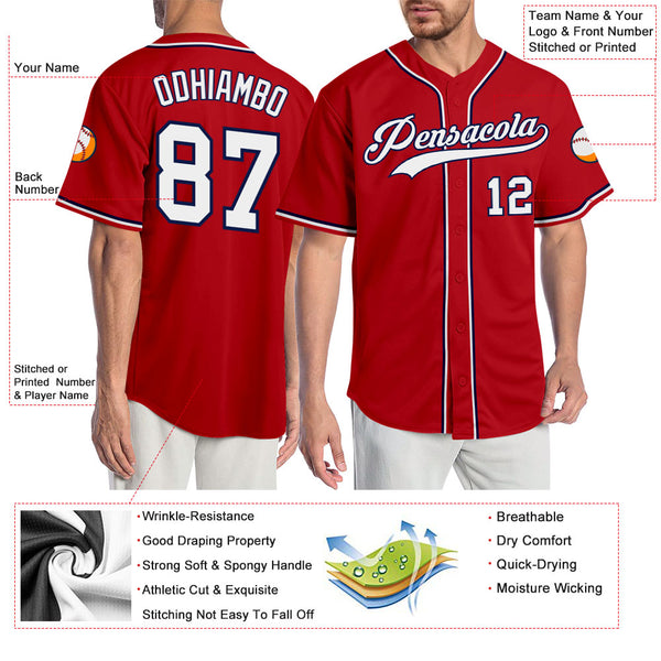 Cheap Custom White Red-Navy Authentic Baseball Jersey Free