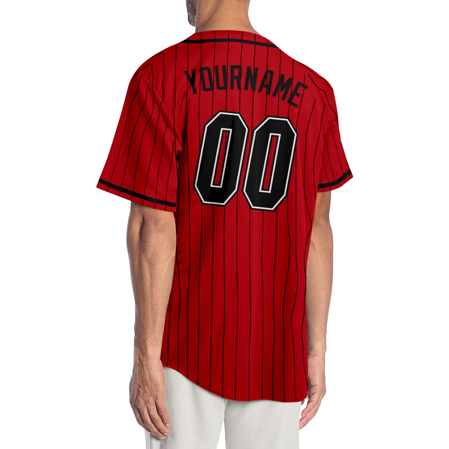 Custom Baseball Jersey Red Black Pinstripe Black-White Authentic Youth Size:M