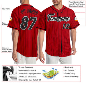 Custom Red Black Pinstripe Black-White Authentic Baseball Jersey