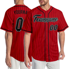 Загрузить изображение в средство просмотра галереи, Custom Red Black Pinstripe Black-White Authentic Baseball Jersey
