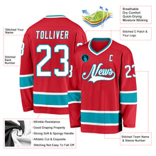 Load image into Gallery viewer, Custom Red White-Teal Hockey Jersey
