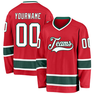 Custom Red White-Green Hockey Jersey