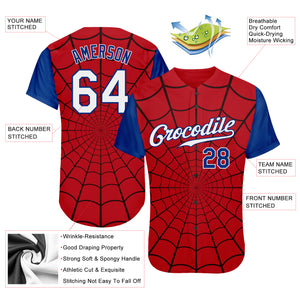 Custom Red White-Royal 3D Pattern Design Spider Web Authentic Baseball Jersey