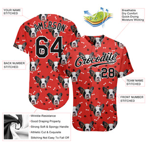 Custom Red Black-White 3D Pattern Design Dogs Authentic Baseball Jersey