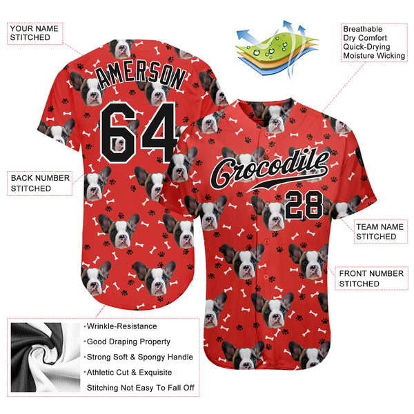 Custom Red Black-White 3D Pattern Design Dogs Authentic Baseball Jersey  Discount