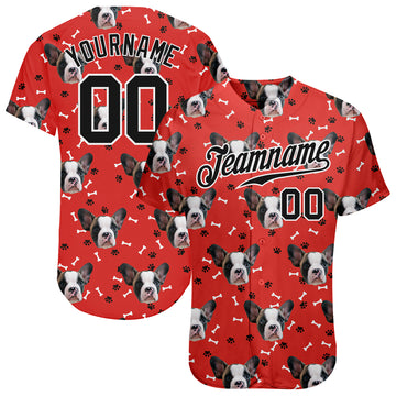 Custom Red Black-White 3D Pattern Design Dogs Authentic Baseball Jersey