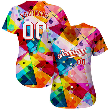 Custom Red White-Red 3D Pattern Design Geometric Graffiti Authentic Baseball Jersey