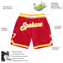 Load image into Gallery viewer, Custom Red White Pinstripe White-Gold Authentic Basketball Shorts
