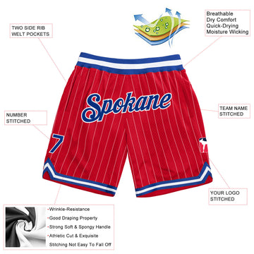 Custom Red White Pinstripe Royal-White Authentic Basketball Shorts