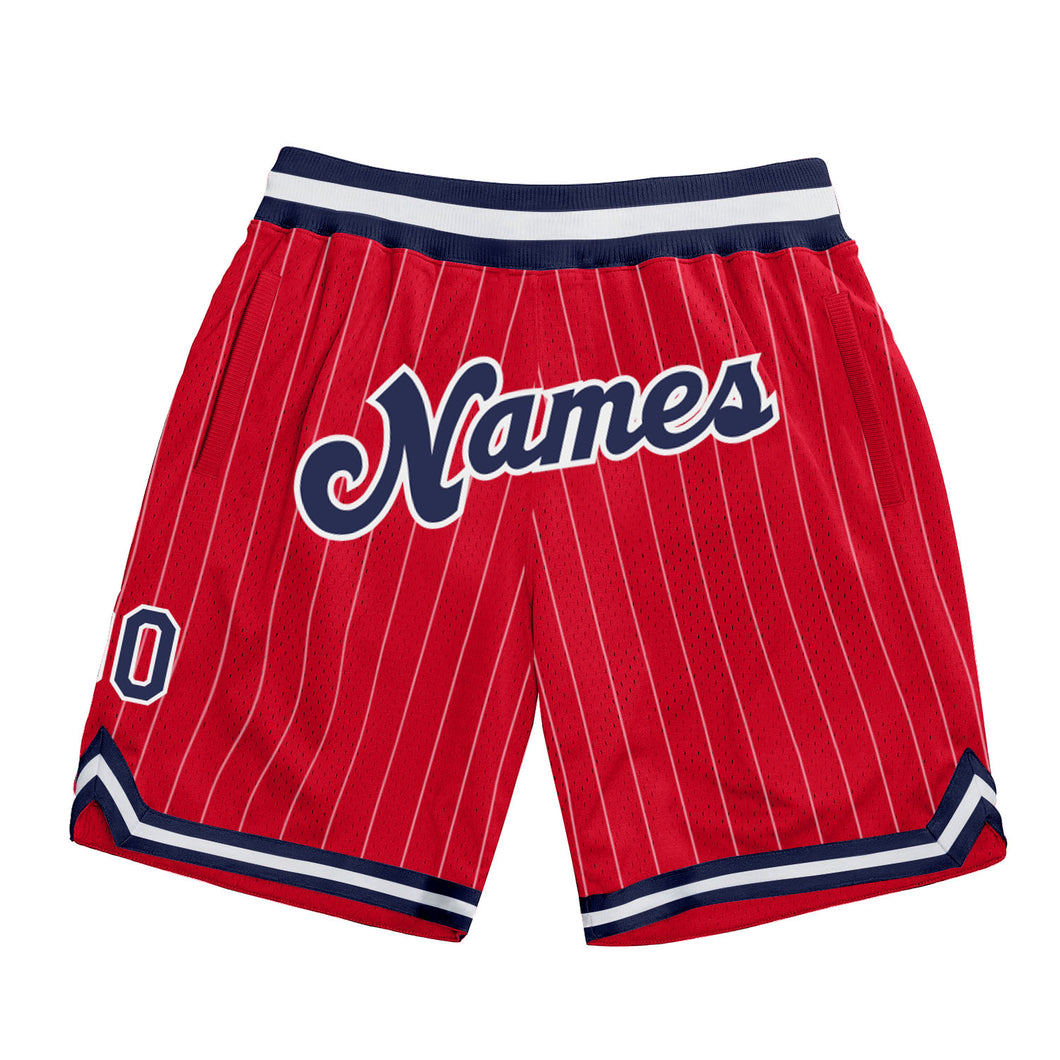 Custom Red White Pinstripe Navy-White Authentic Basketball Shorts