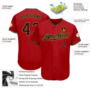 Custom Red Black-Old Gold Authentic Baseball Jersey