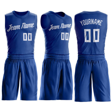 Custom Royal White Round Neck Suit Basketball Jersey