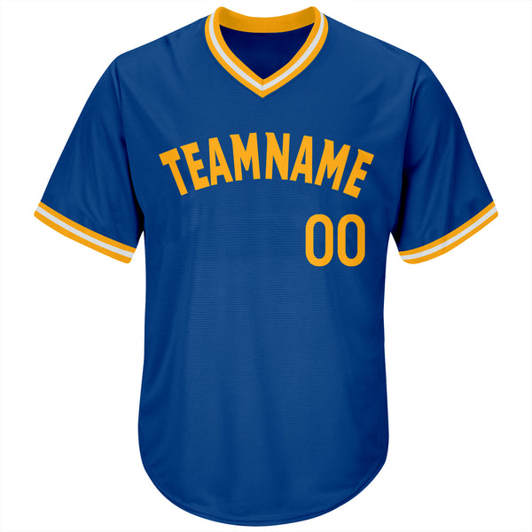 Custom Royal Baseball Jersey White-Gold Authentic - FansIdea