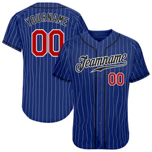 Load image into Gallery viewer, Custom Royal White Pinstripe Red-Black Authentic Baseball Jersey
