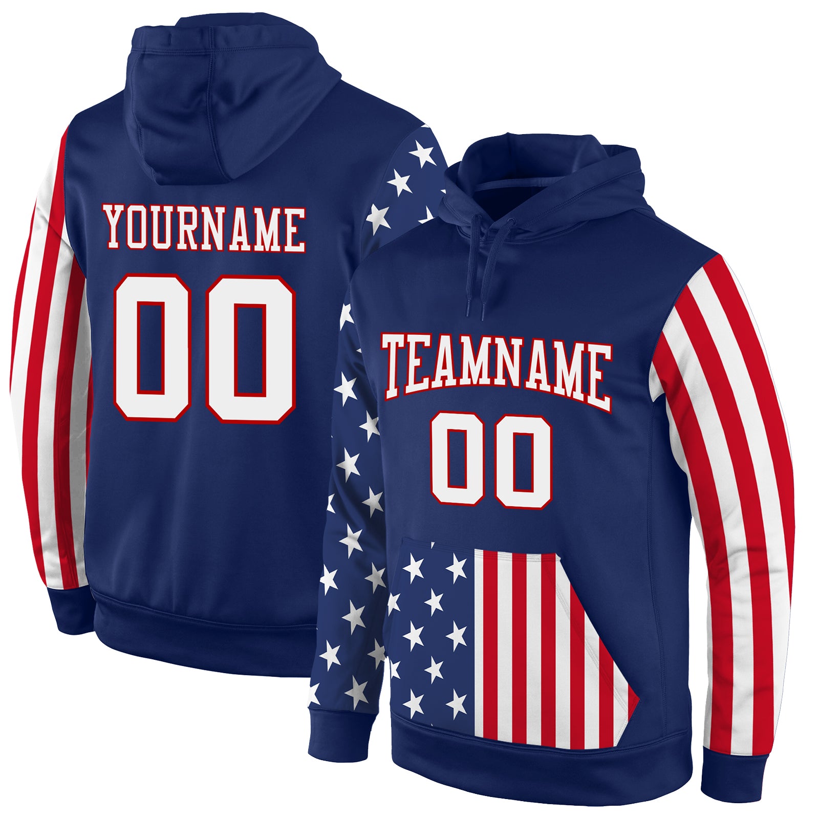 Custom Stitched Royal White-Red 3D American Flag Fashion Sports Pullover  Sweatshirt Hoodie