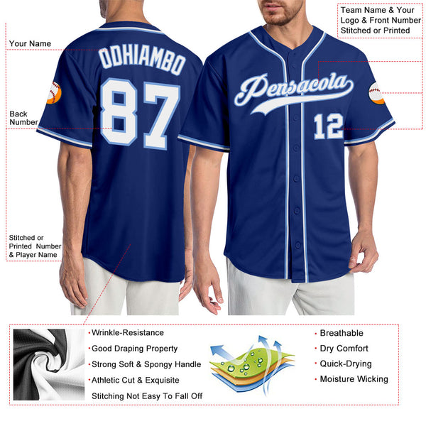 Custom Royal White-Light Blue Baseball Jersey