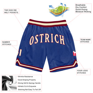 Custom Royal Cream-Maroon Authentic Throwback Basketball Shorts