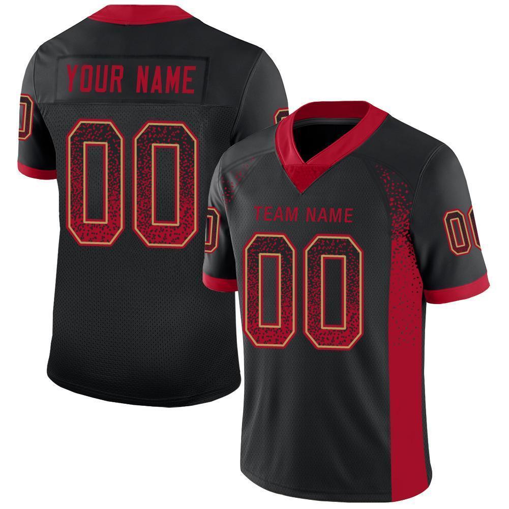 Custom Black Gold-White Mesh Drift Fashion Football Jersey