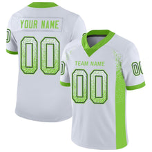Load image into Gallery viewer, Custom White Neon Green-Navy Mesh Drift Fashion Football Jersey
