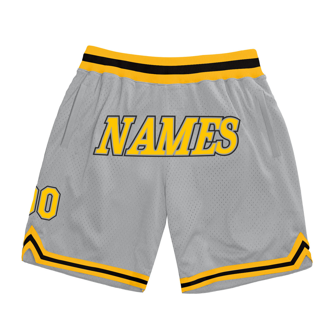 Custom Gray Gold-Black Authentic Throwback Basketball Shorts