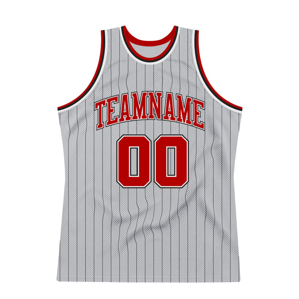 Custom Gray Black Pinstripe Red-White Authentic Basketball Jersey in 2023