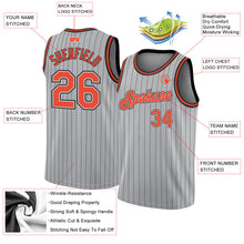 Laden Sie das Bild in den Galerie-Viewer, Custom Gray Black Pinstripe Orange-Black Authentic Basketball Jersey
