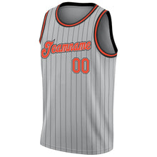 Laden Sie das Bild in den Galerie-Viewer, Custom Gray Black Pinstripe Orange-Black Authentic Basketball Jersey
