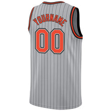 Laden Sie das Bild in den Galerie-Viewer, Custom Gray Black Pinstripe Orange-Black Authentic Basketball Jersey
